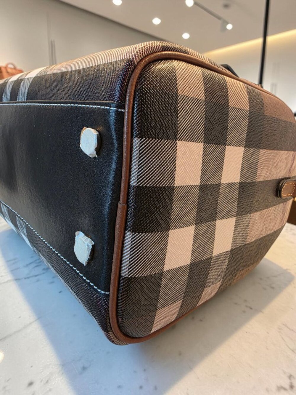 Boston-Style Satchel in Brown and Black Check NWOT - Picture 4 of 9